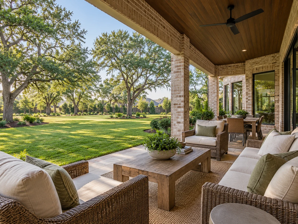 Architectural illustration of outdoor features inspired by Bradford Farms in Prosper
