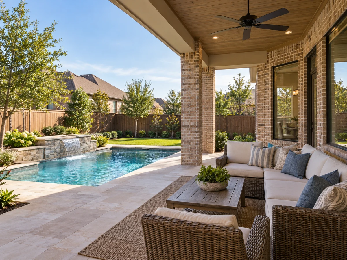 Architectural illustration of outdoor features inspired by Briar Meadow in Plano