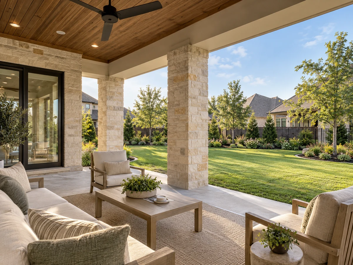 Architectural illustration of outdoor features inspired by Brookhollow West in Prosper