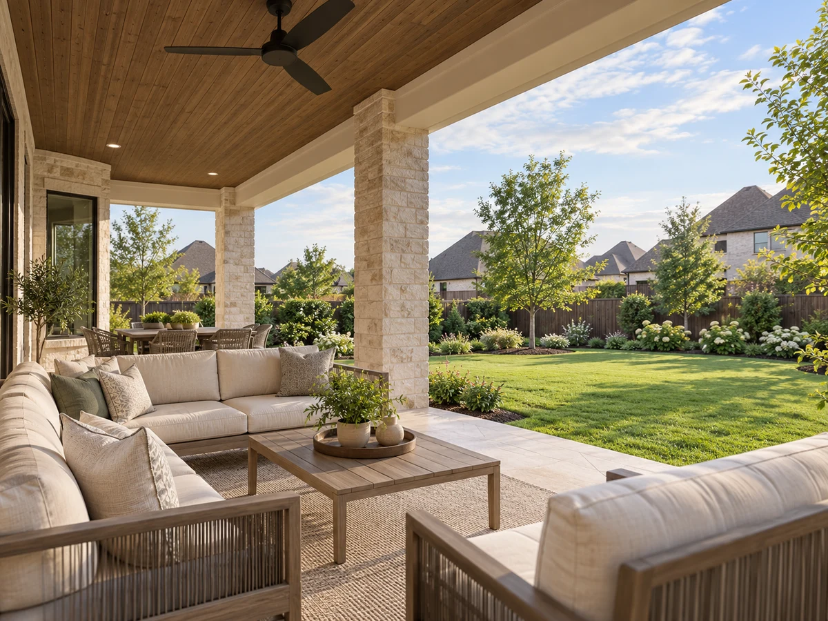 Architectural illustration of outdoor features inspired by Cambridge Estates in Prosper