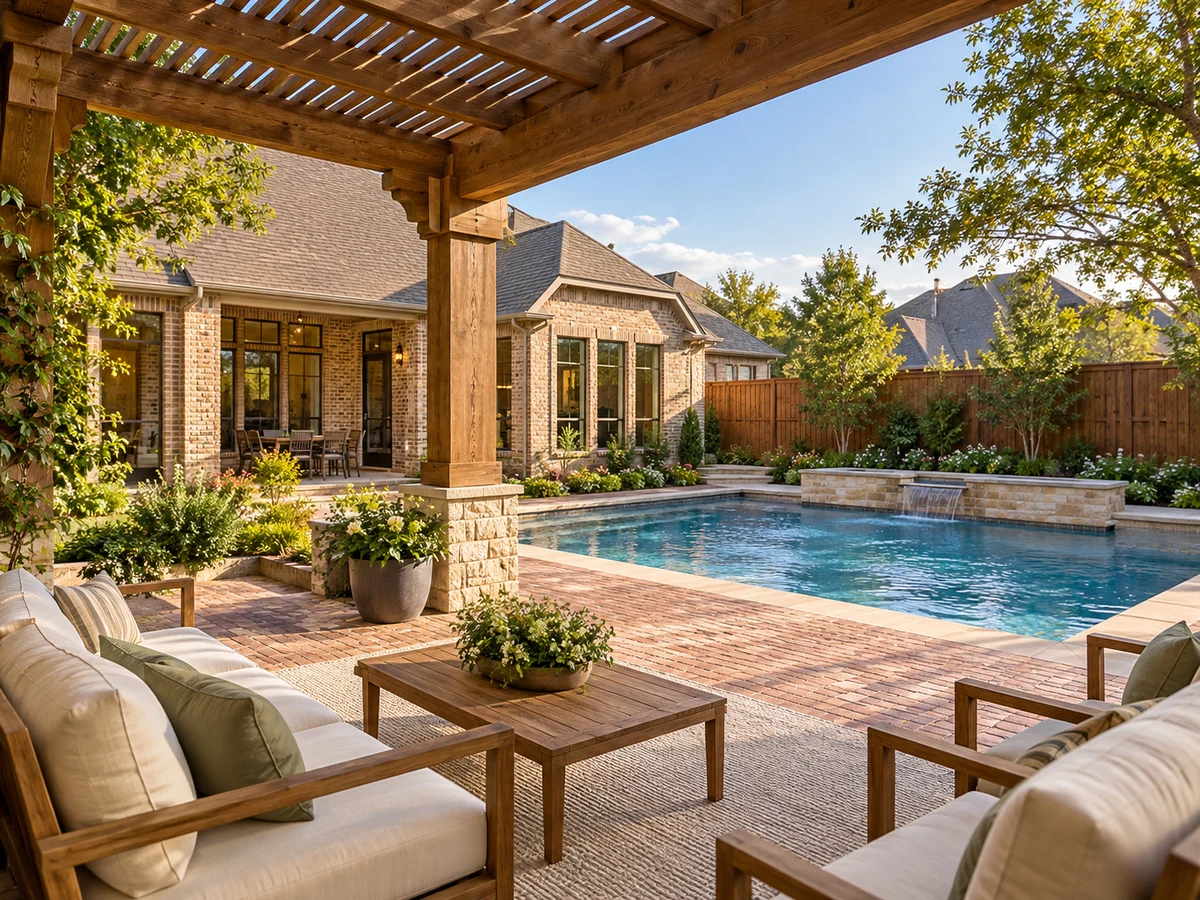 Architectural illustration of outdoor features inspired by Carriage Hill in Plano