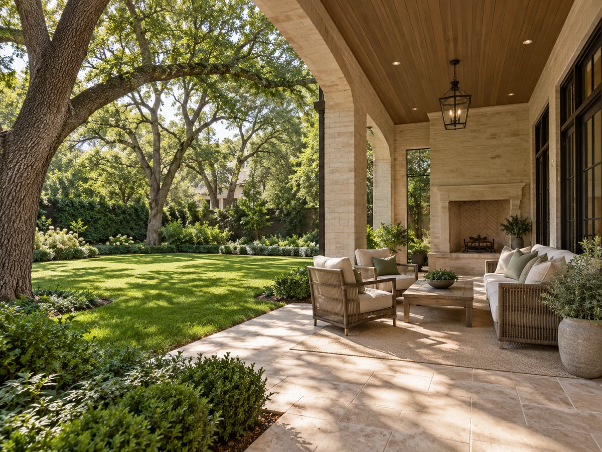 Architectural illustration of outdoor features inspired by Caruth Hills in University Park