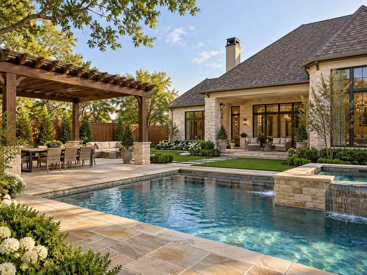 Architectural illustration of outdoor features inspired by Castlemere in Plano