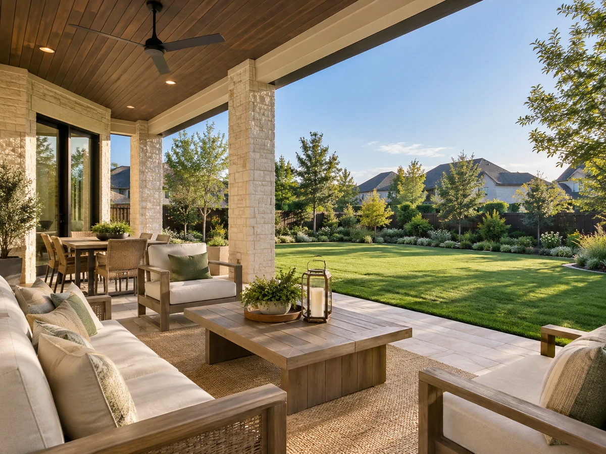 Architectural illustration of outdoor features inspired by Christie Farms in Prosper