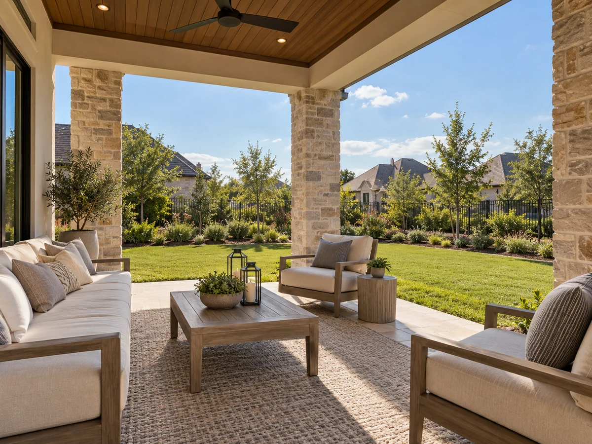 Architectural illustration of outdoor features inspired by Crestview At Prosper in Prosper