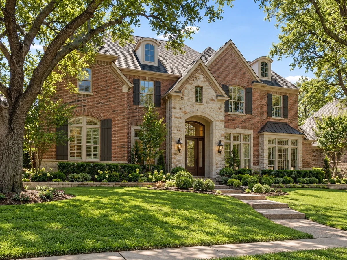 Architectural illustration of exterior features inspired by Crystal Creek in Plano