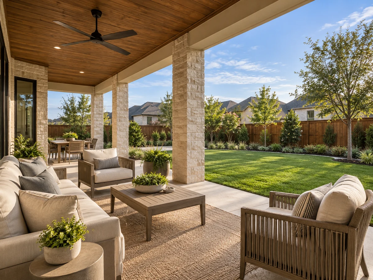 Architectural illustration of outdoor features inspired by Falls Of Prosper in Prosper