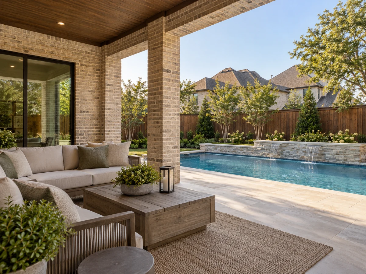 Architectural illustration of outdoor features inspired by Glenhollow Estates in Plano