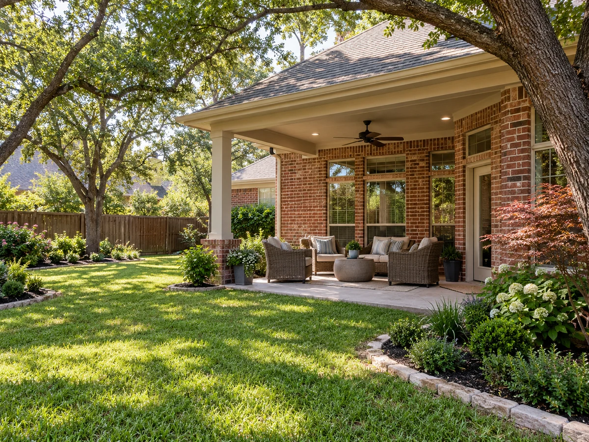 Architectural illustration of outdoor features inspired by Hackberry Creek Estates in Irving