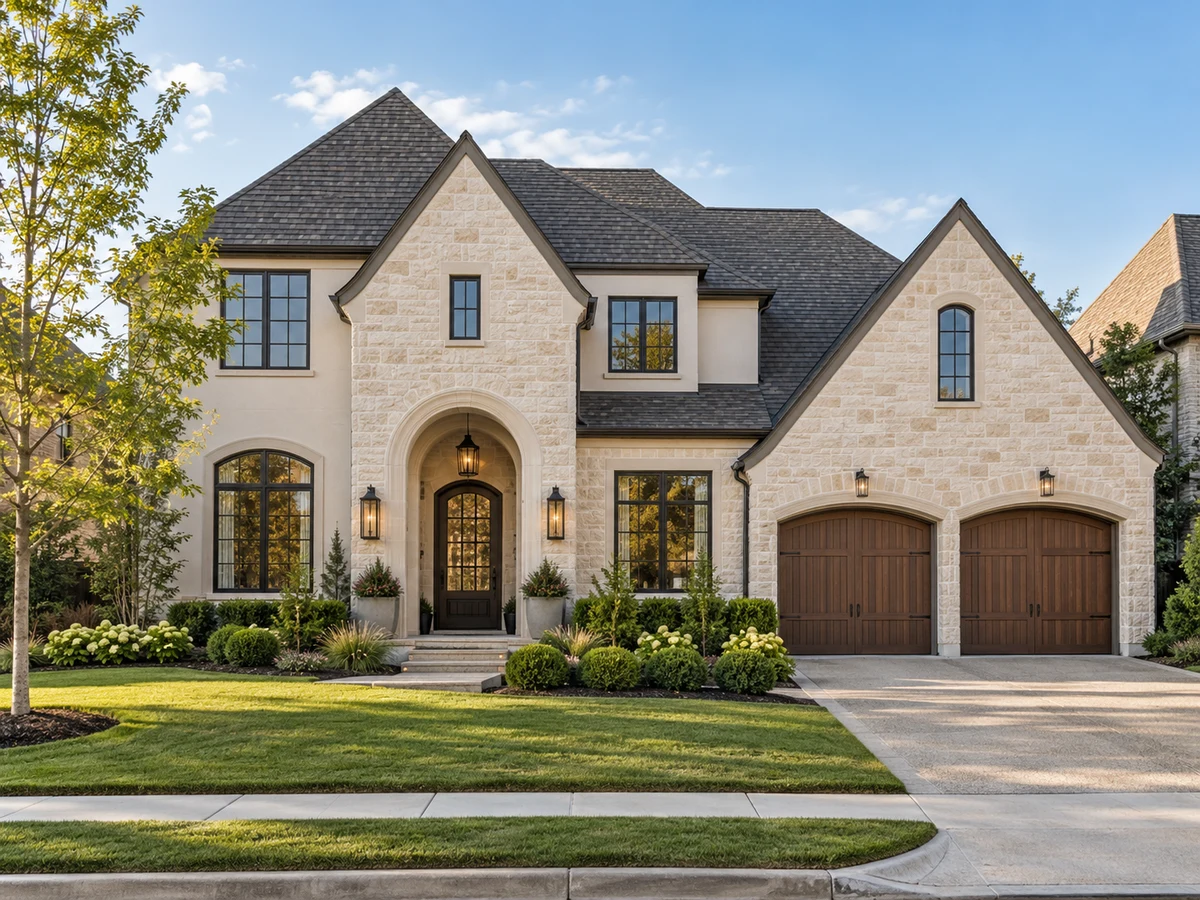 Architectural illustration of exterior features inspired by Haggard Estates in Plano