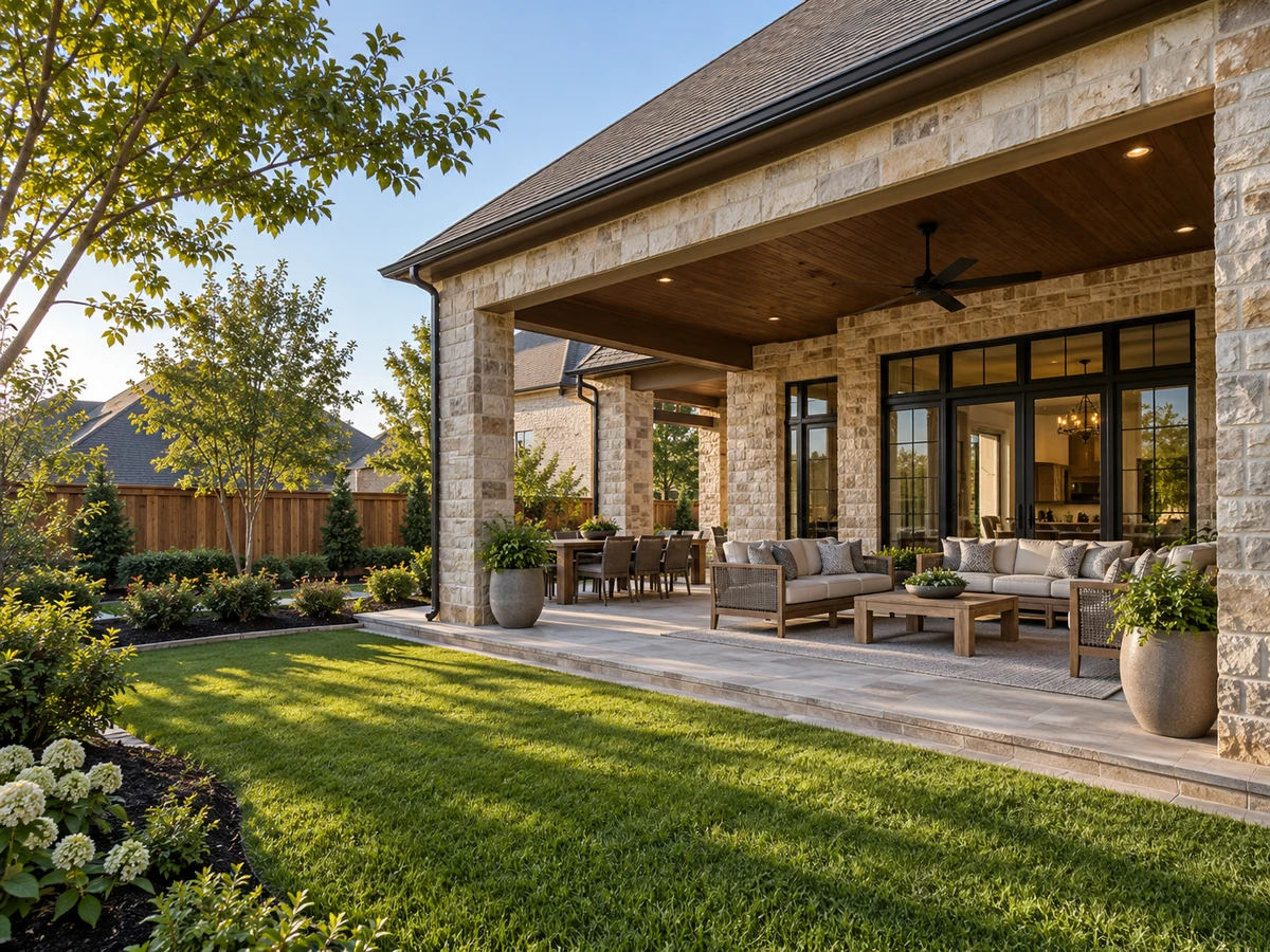 Architectural illustration of outdoor features inspired by Haggard Estates in Plano