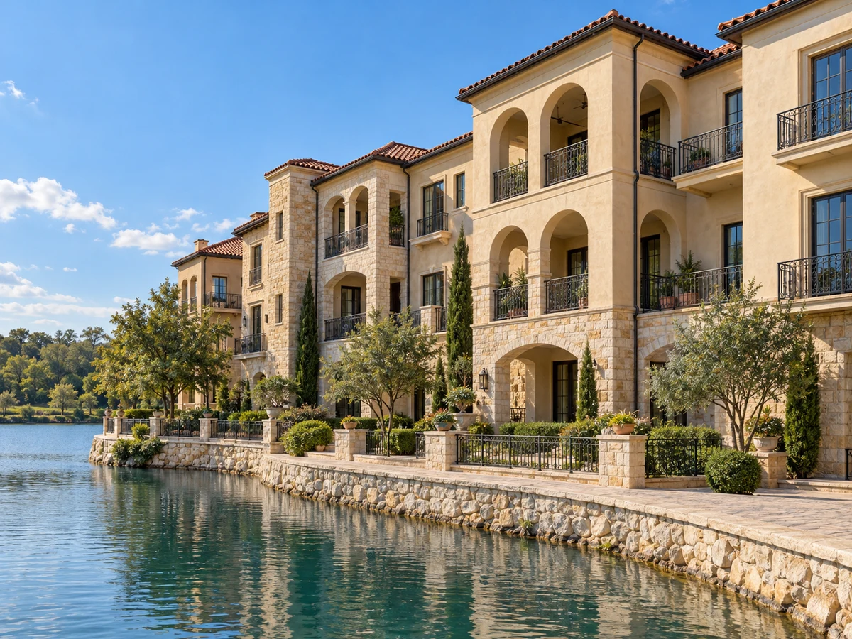 Architectural illustration of exterior features inspired by Harbor At Adriatica Residental Condo in McKinney