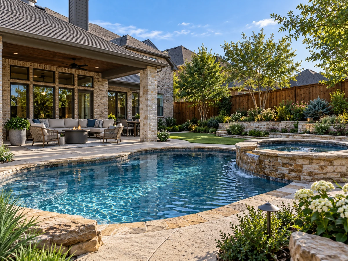 Architectural illustration of outdoor features inspired by Hidden Creek in McKinney