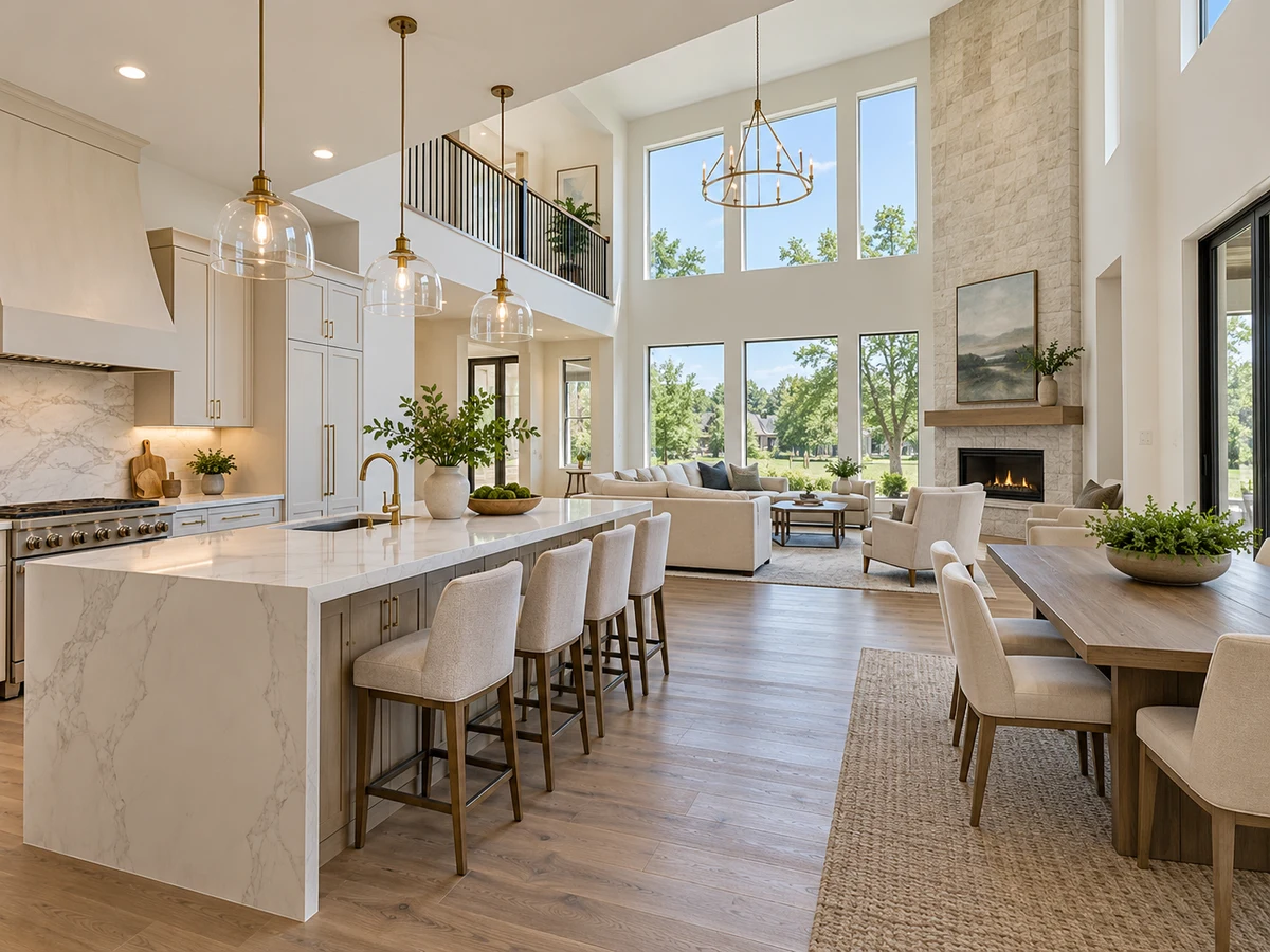 Architectural illustration of interior features inspired by Highland Lakes in McKinney