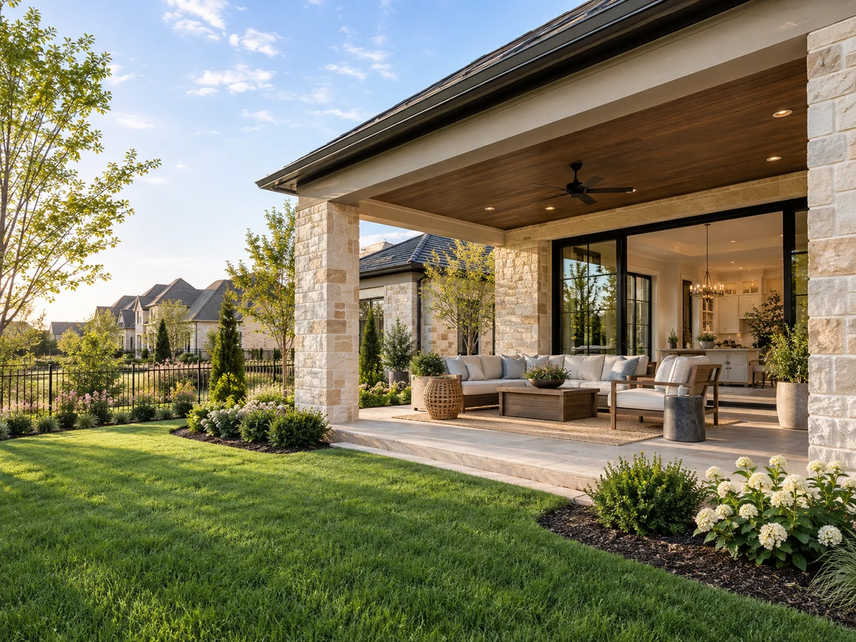 Architectural illustration of outdoor features inspired by Highland Meadows in Prosper