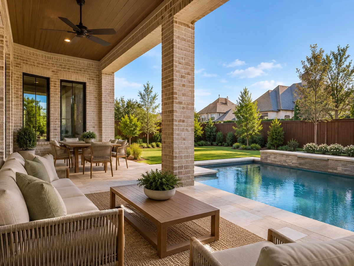 Architectural illustration of outdoor features inspired by Highland Ridge in Plano