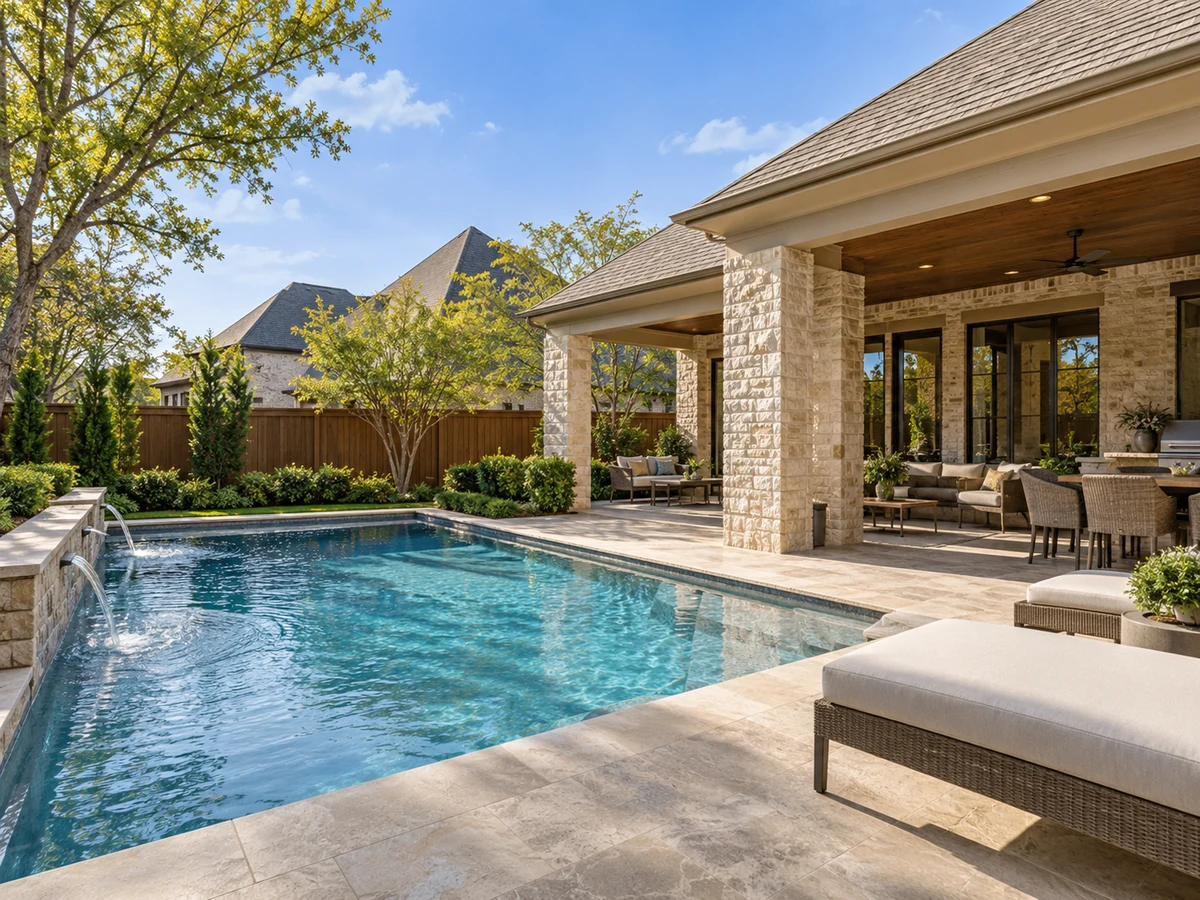 Architectural illustration of outdoor features inspired by Highlands Of Preston Ridge in Plano