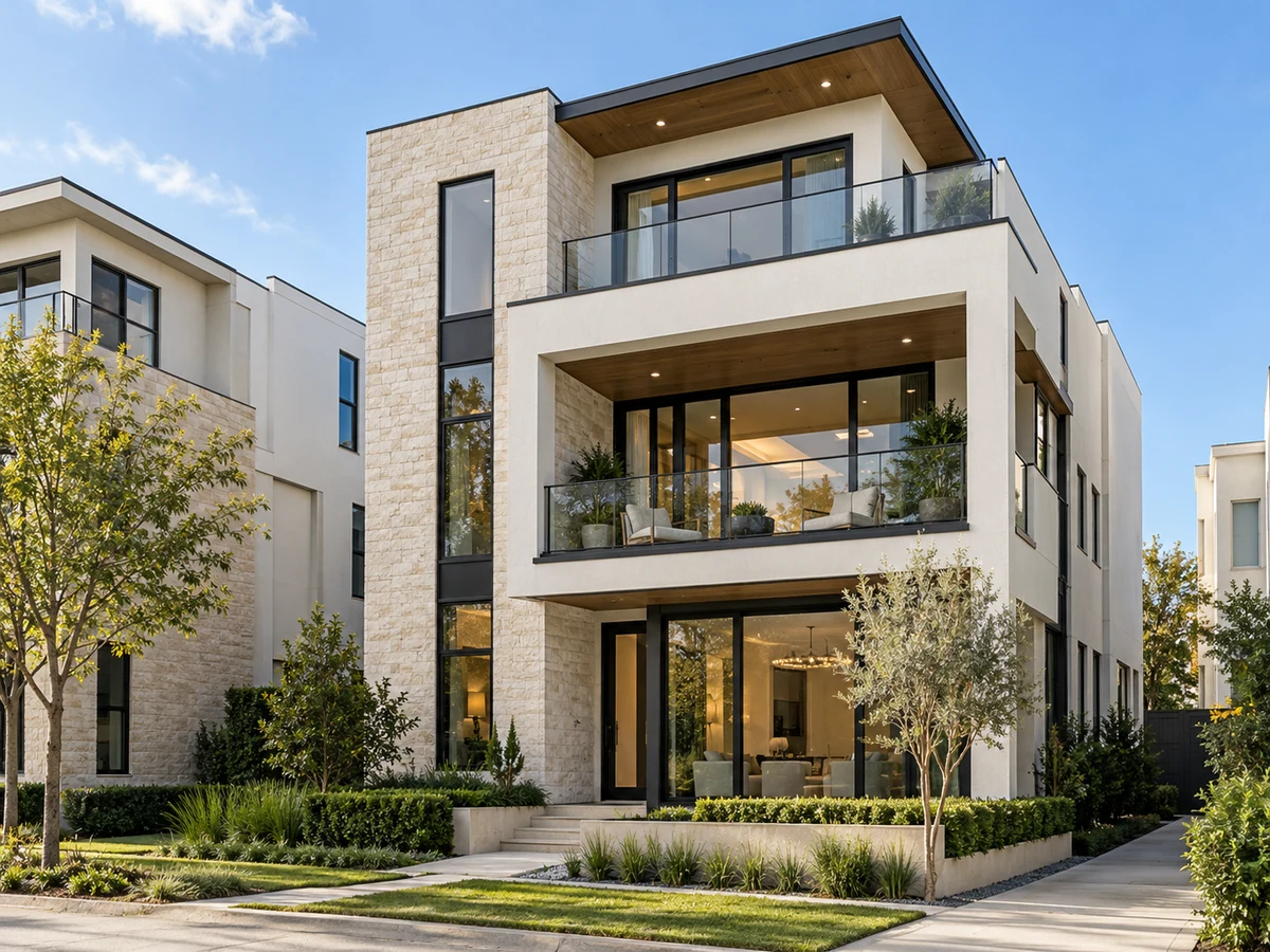 Architectural illustration of exterior features inspired by Icon At Legacy West in Plano