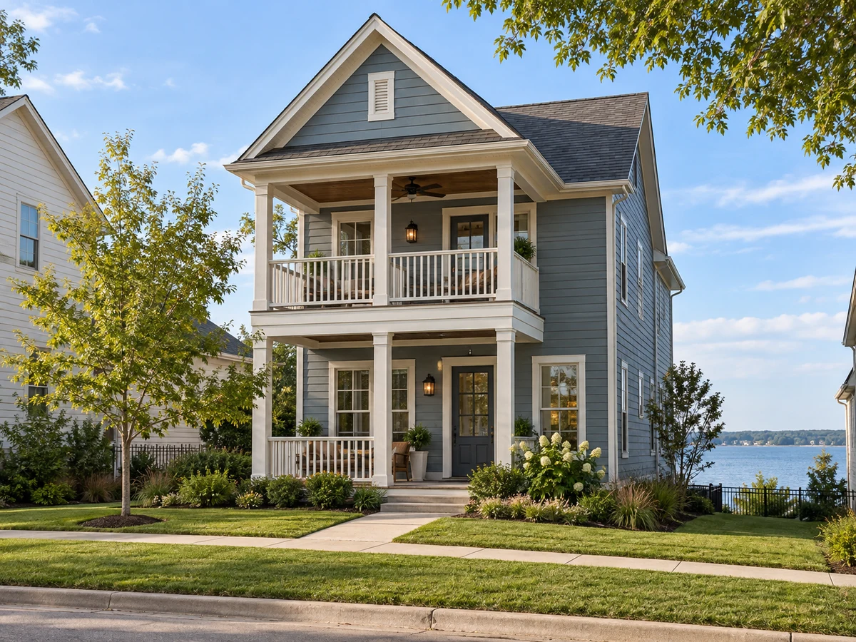 Architectural illustration of exterior features inspired by Lake Park in Rowlett