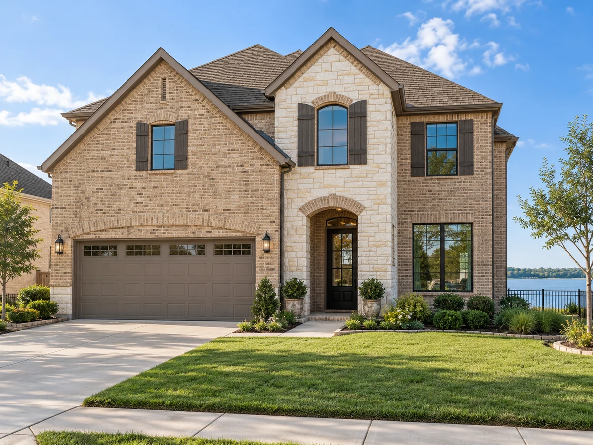 Architectural illustration of exterior features inspired by Lake Shore Village in Rowlett