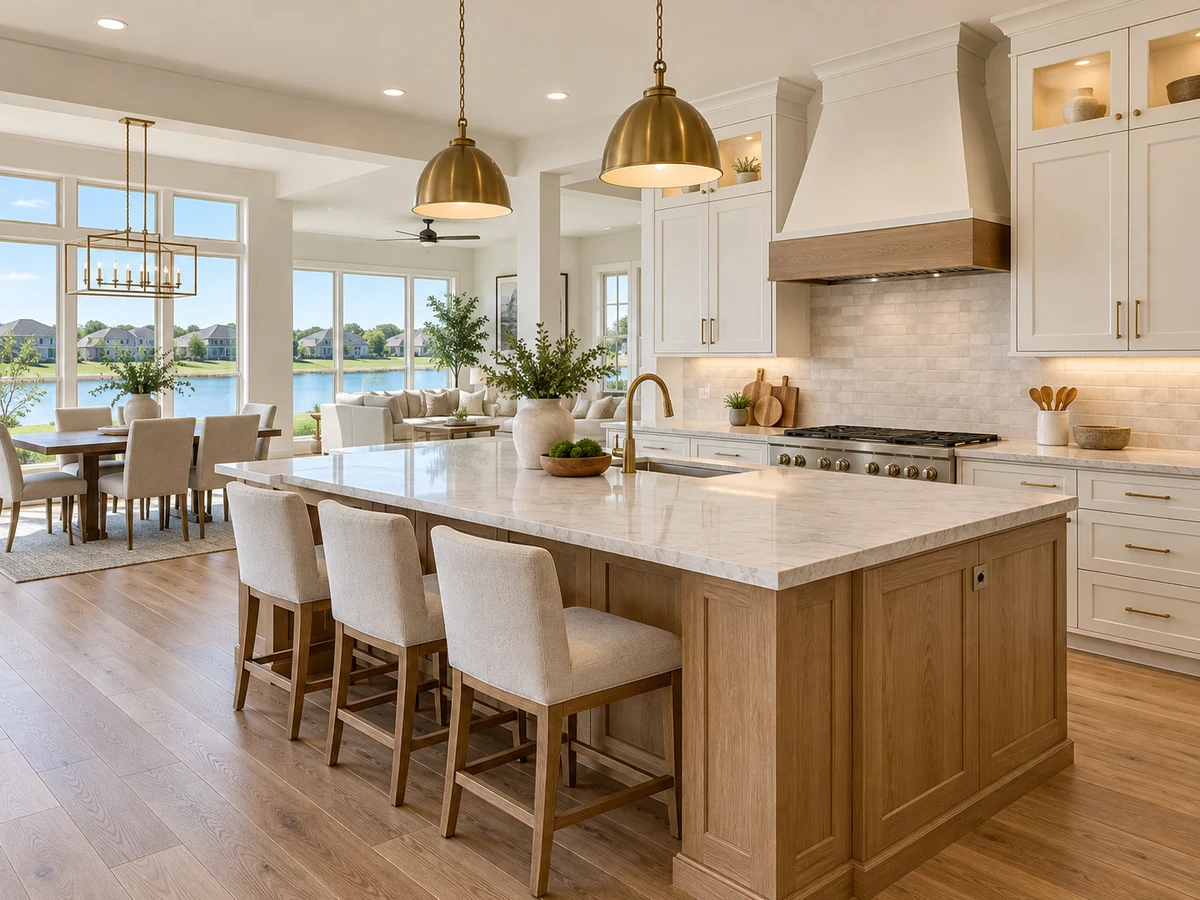 Architectural illustration of interior features inspired by Lake Shore Village in Rowlett