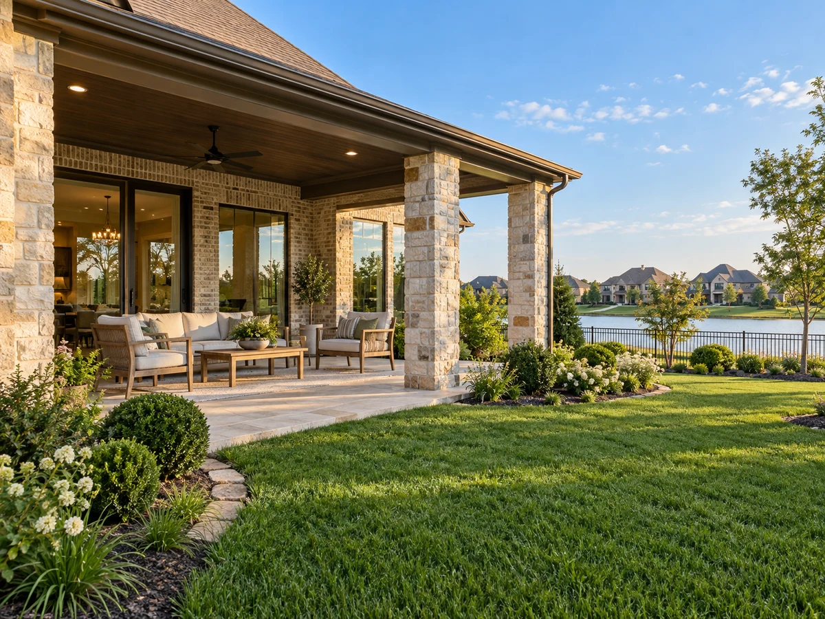 Architectural illustration of outdoor features inspired by Lakes Of La Cima in Prosper