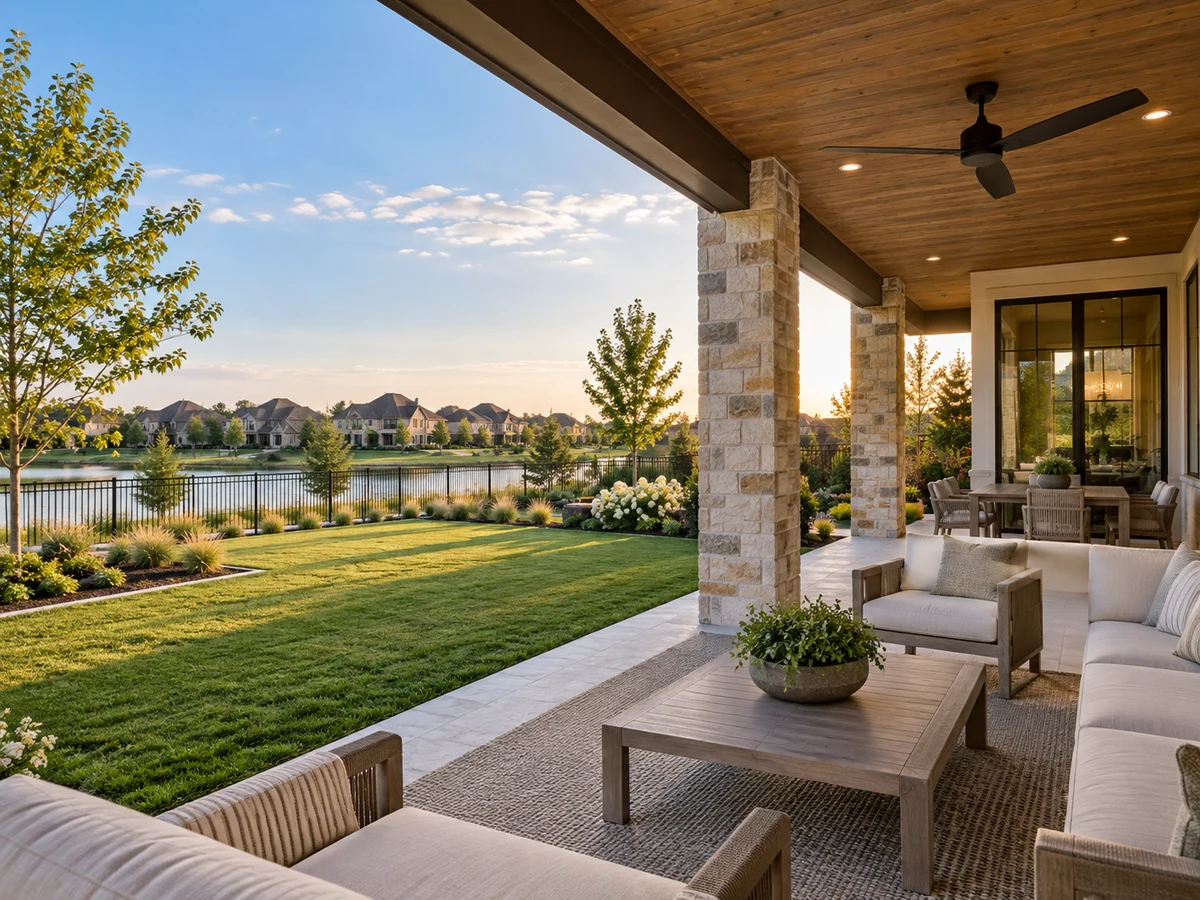 Architectural illustration of outdoor features inspired by Lakes Of Prosper in Prosper