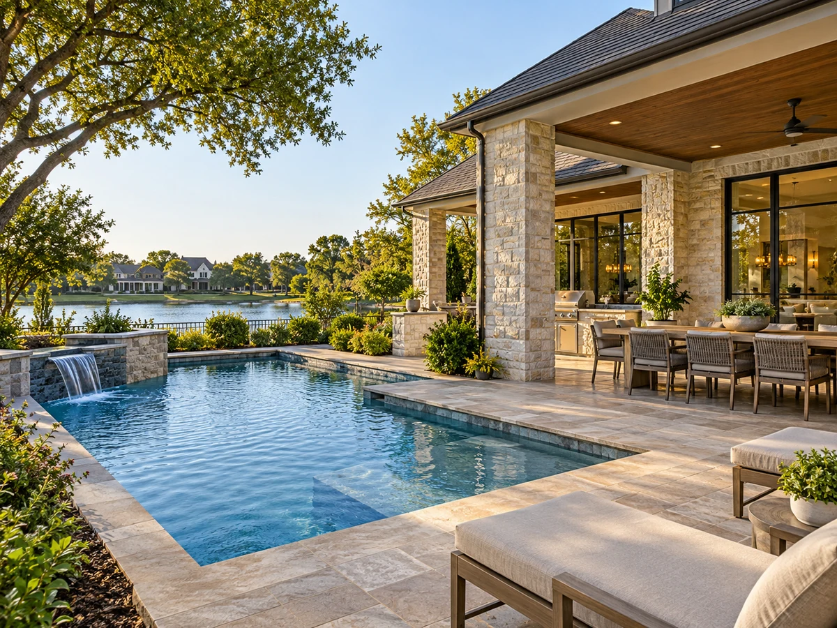 Architectural illustration of outdoor features inspired by Lakeside On Preston in Plano