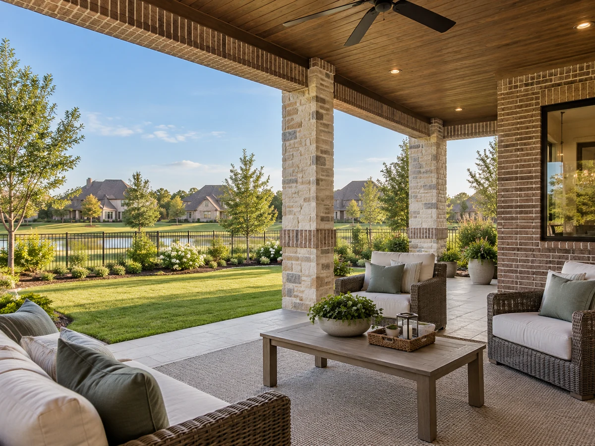 Architectural illustration of outdoor features inspired by Lakewood At Brookhollow in Prosper