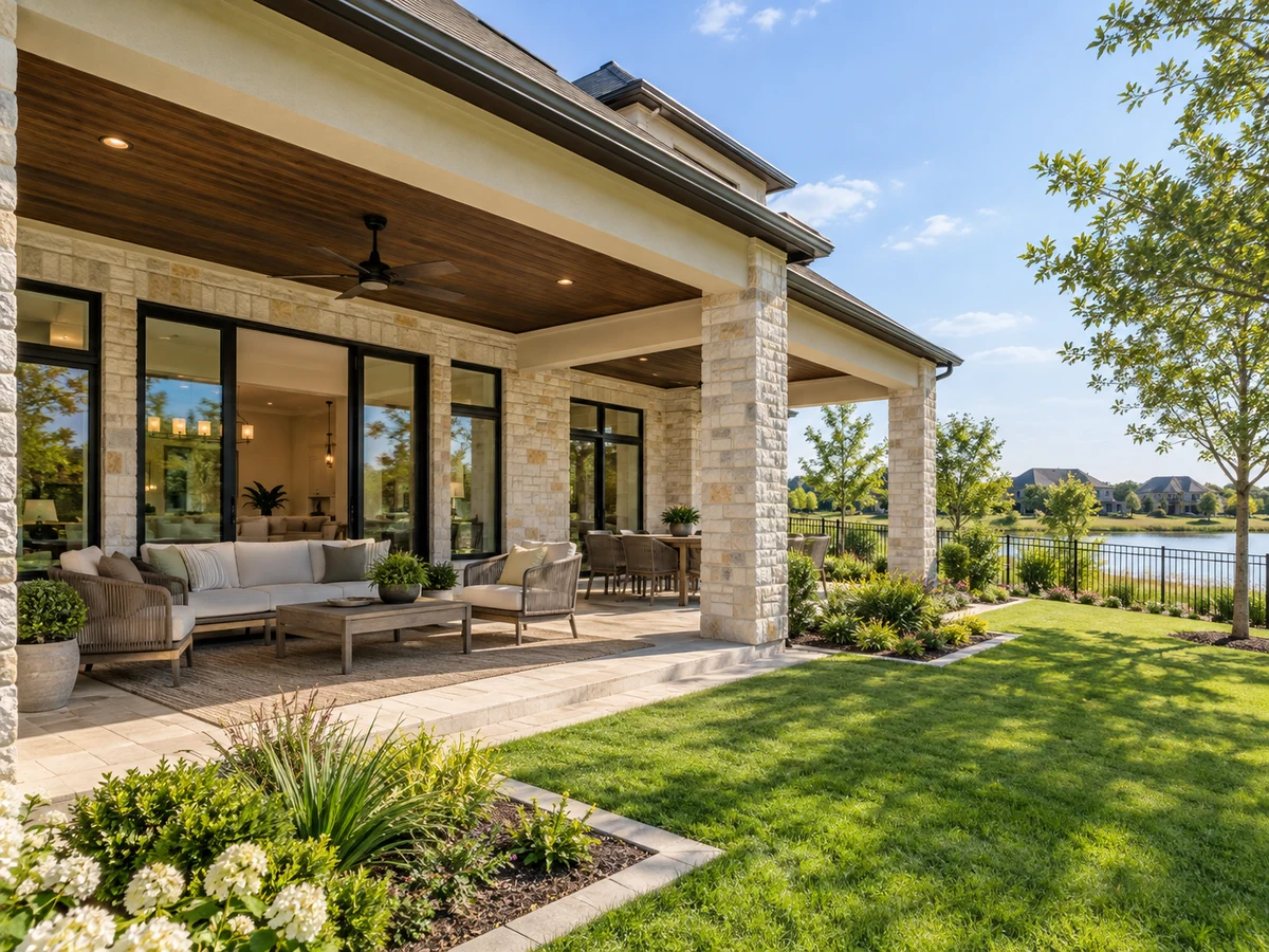 Architectural illustration of outdoor features inspired by Lakewood in Prosper