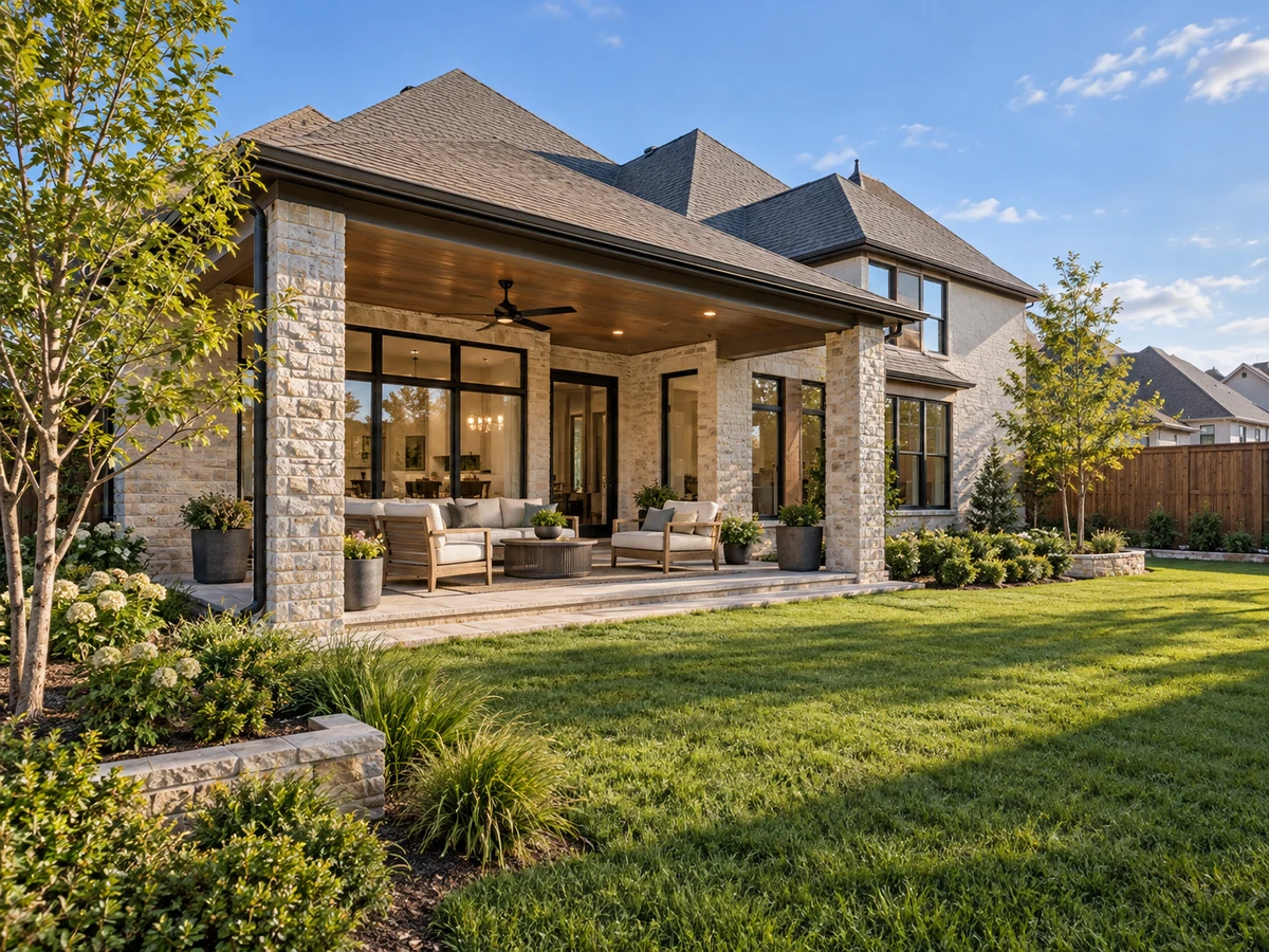 Architectural illustration of outdoor features inspired by Light Farms Laurel in Prosper