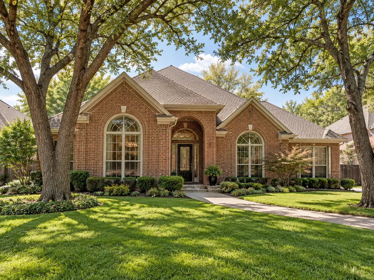 Architectural illustration of exterior features inspired by Oakwood Glen in Plano