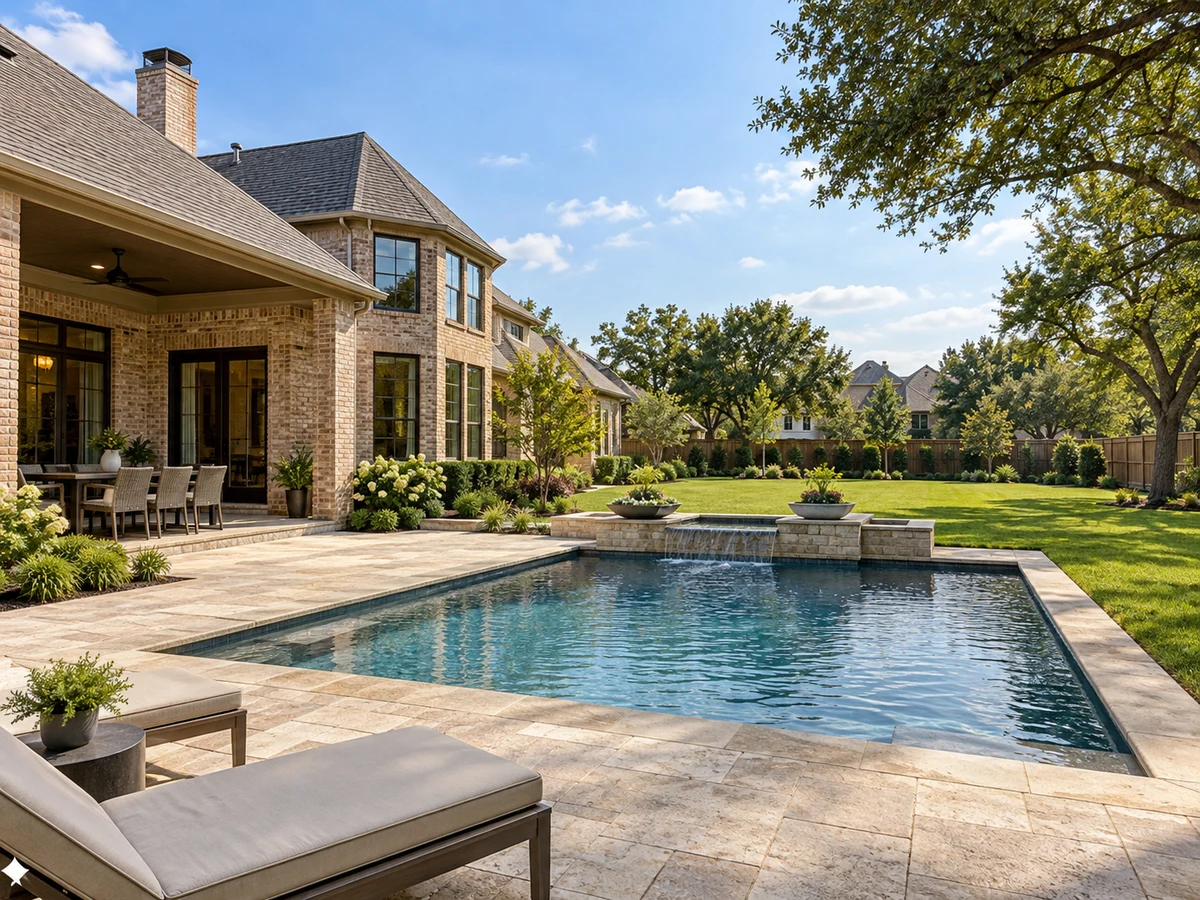 Architectural illustration of outdoor features inspired by Oakwood Glen in Plano