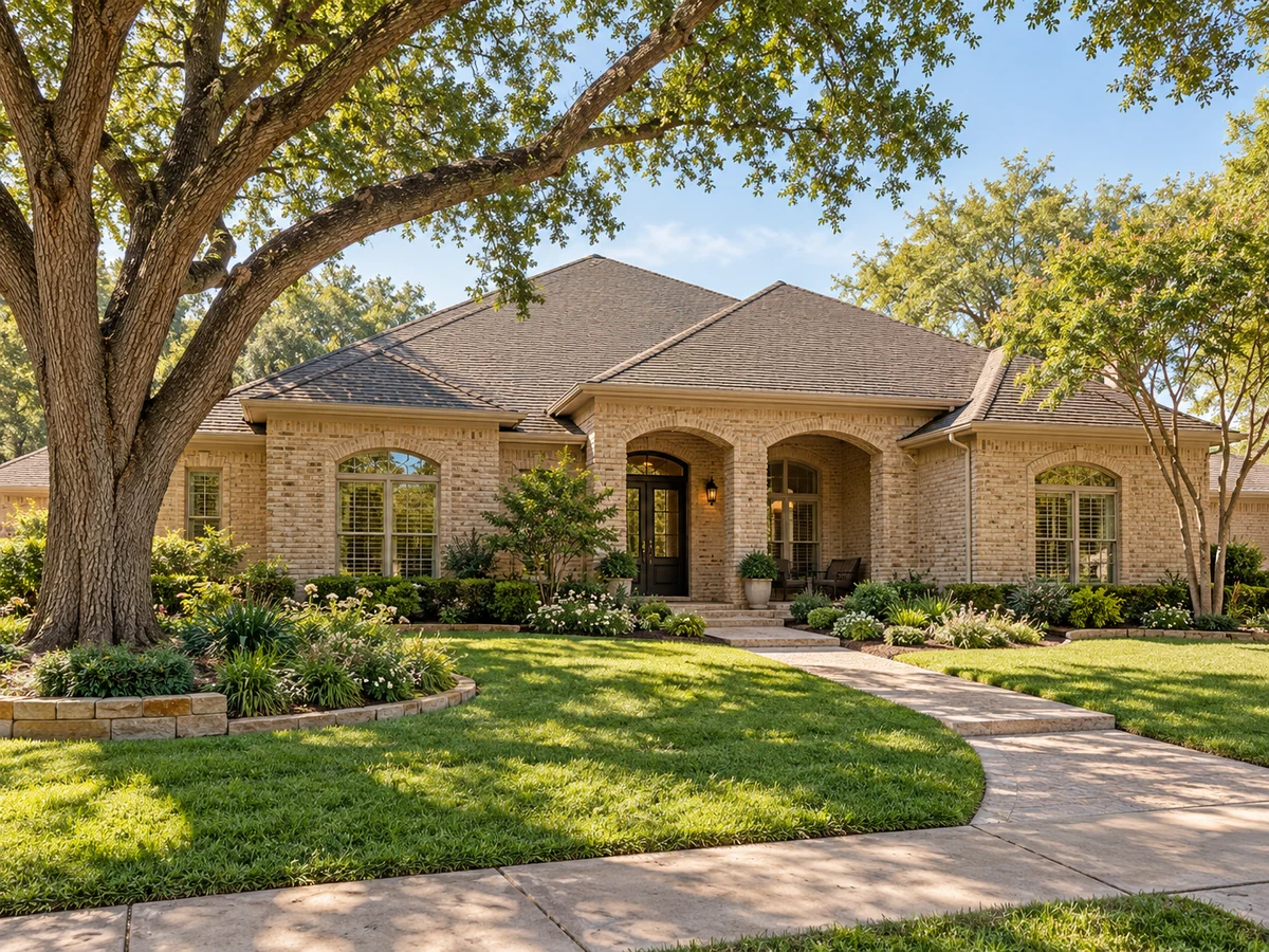 Architectural illustration of exterior features inspired by Old Shepard Place in Plano