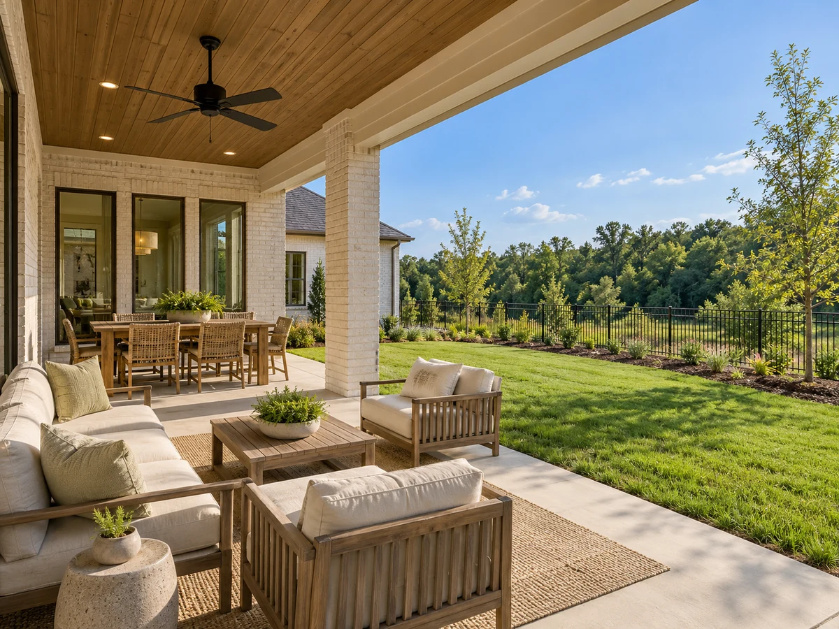 Architectural illustration of outdoor features inspired by Painted Tree Woodlands in McKinney