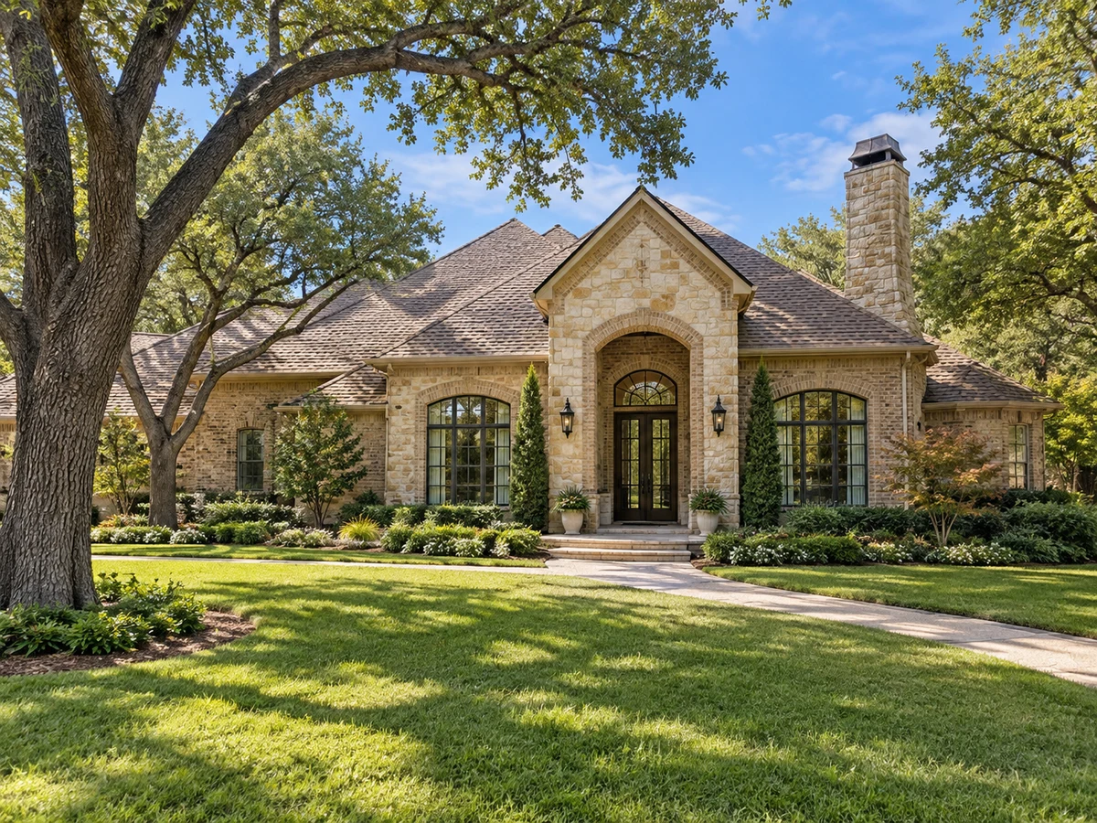 Architectural illustration of exterior features inspired by Preston Springs in Plano