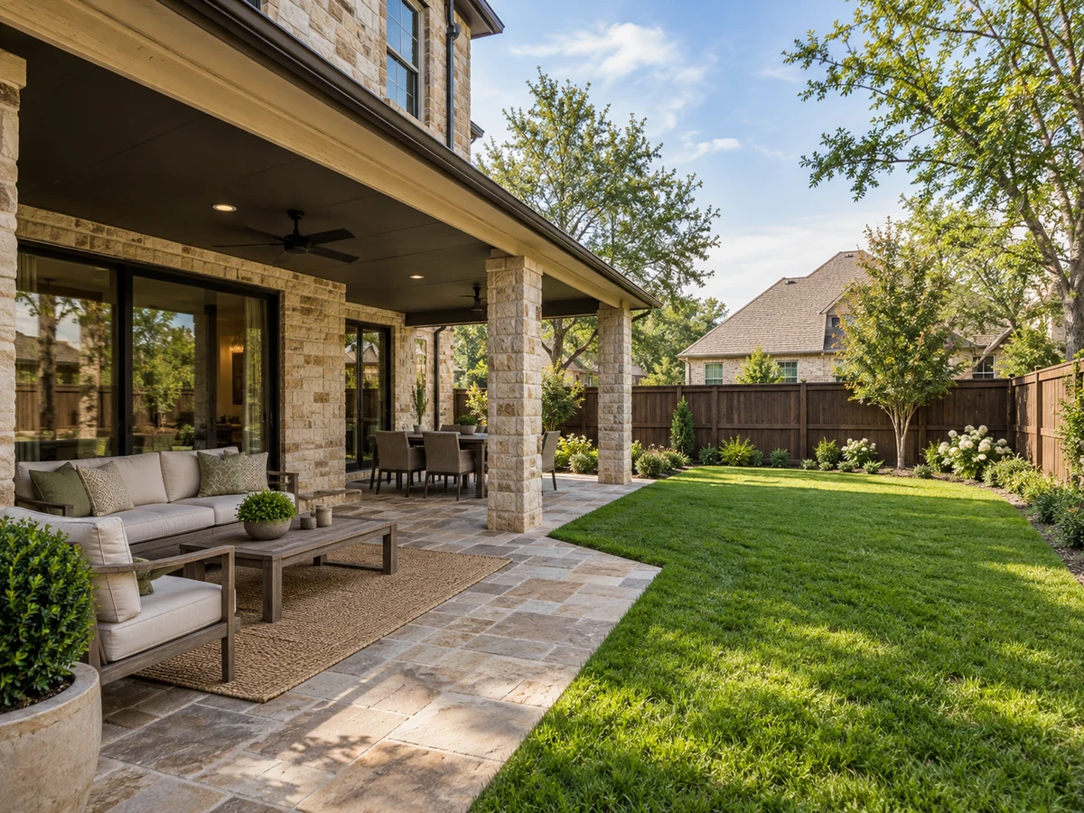 Architectural illustration of outdoor features inspired by Preston Springs in Plano
