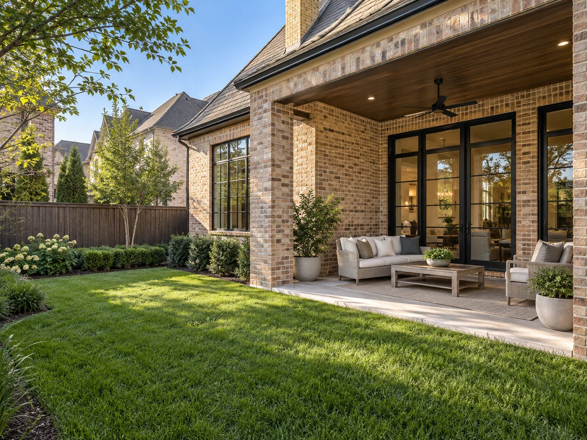 Architectural illustration of outdoor features inspired by Preston Village in Plano