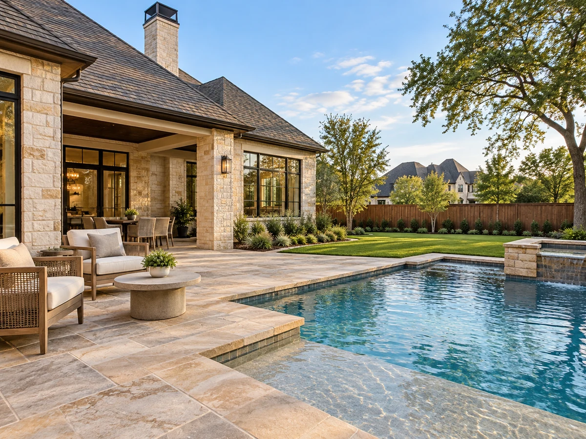Architectural illustration of outdoor features inspired by Ridgeview Ranch Estates in Plano