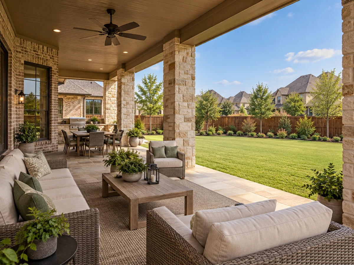 Architectural illustration of outdoor features inspired by Rolling Ridge Estates in Murphy