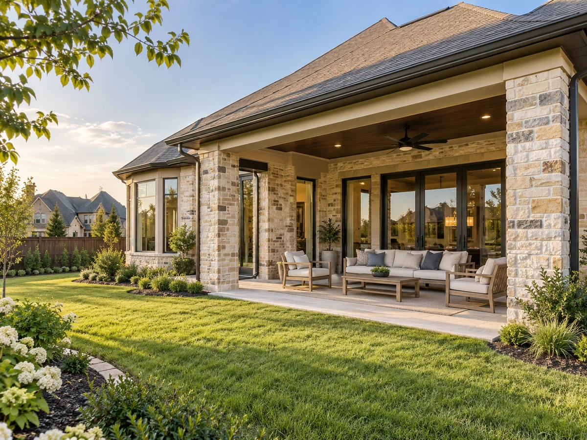 Architectural illustration of outdoor features inspired by Saddle Creek in Prosper