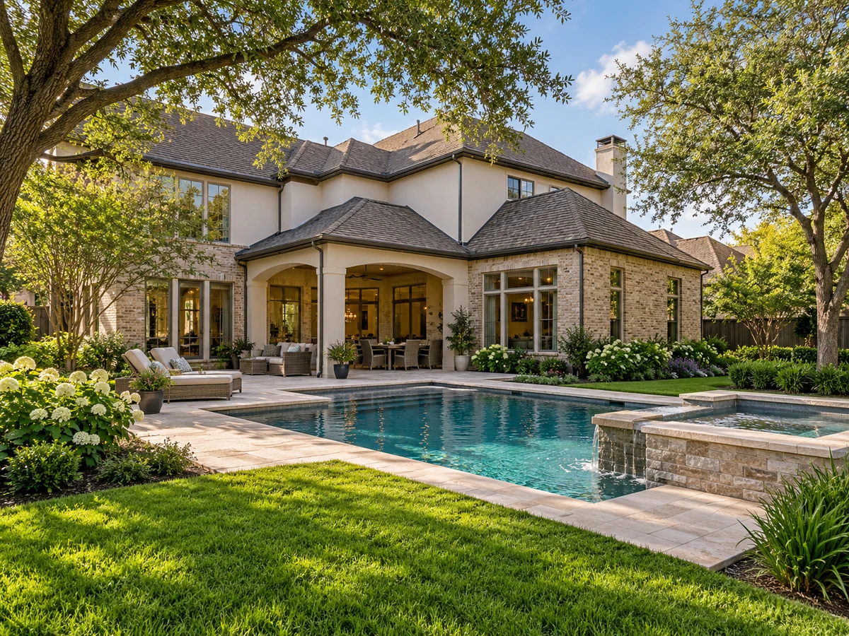 Architectural illustration of outdoor features inspired by Saddlebrook Crossing in McKinney