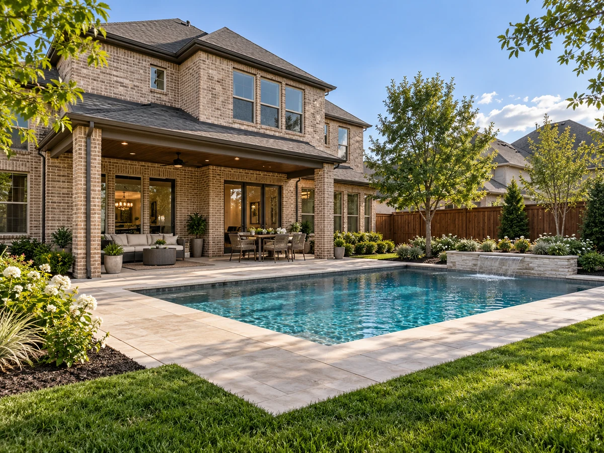 Architectural illustration of outdoor features inspired by Stone Hollow in McKinney