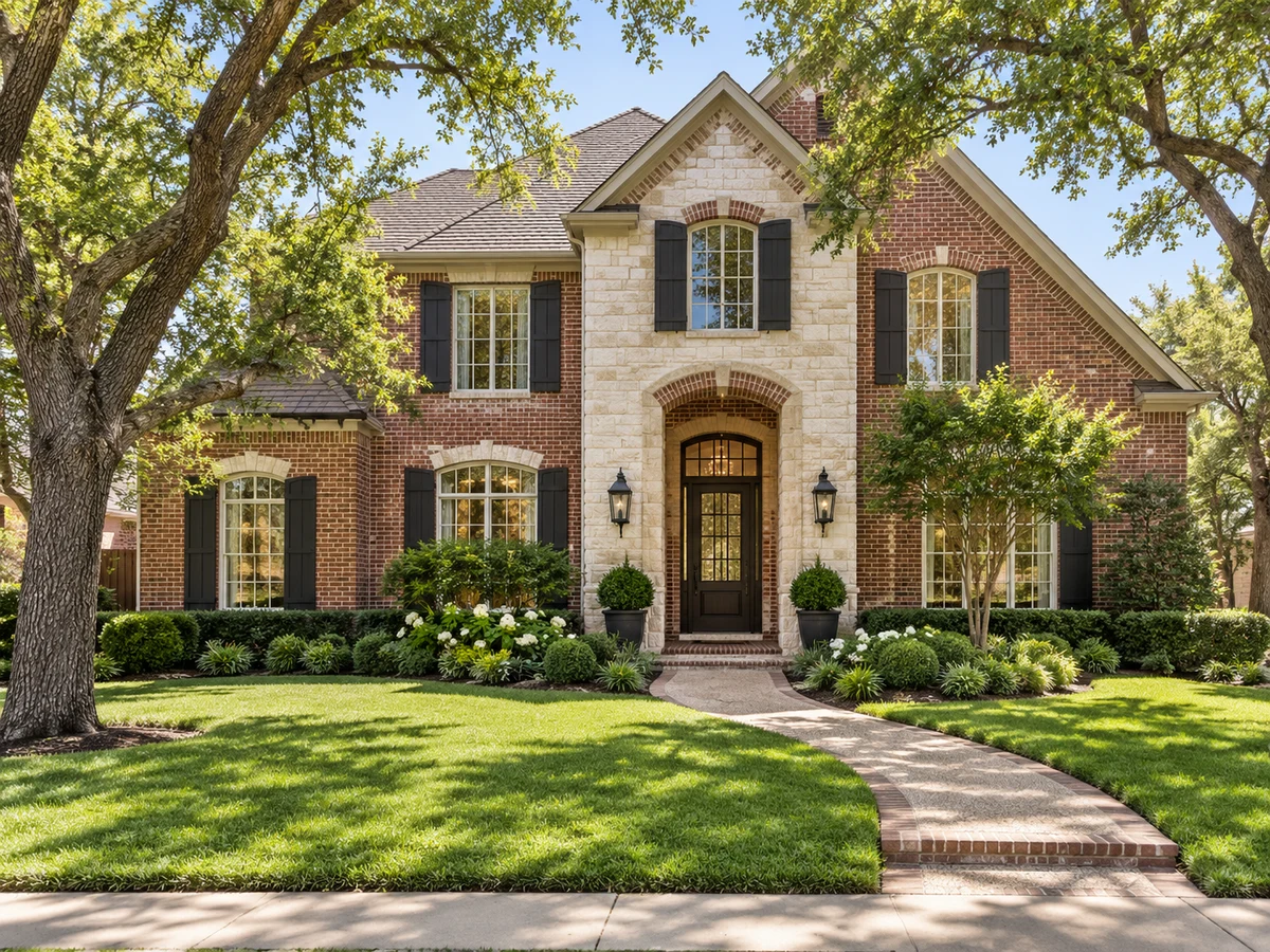 Architectural illustration of exterior features inspired by Stone Lake Estates in Plano