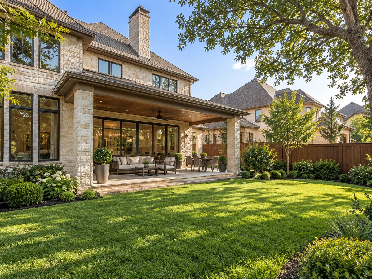 Architectural illustration of outdoor features inspired by Stone Lake Estates in Plano