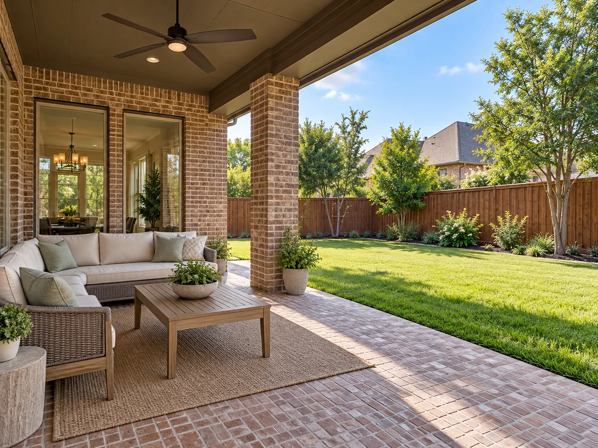 Architectural illustration of outdoor features inspired by Stonehaven Place South in Plano
