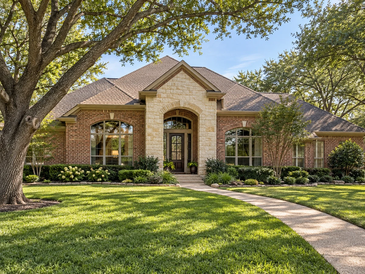 Architectural illustration of exterior features inspired by Stoney Hollow in Plano