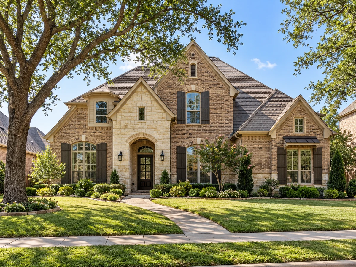 Architectural illustration of exterior features inspired by Stratford Manor in McKinney