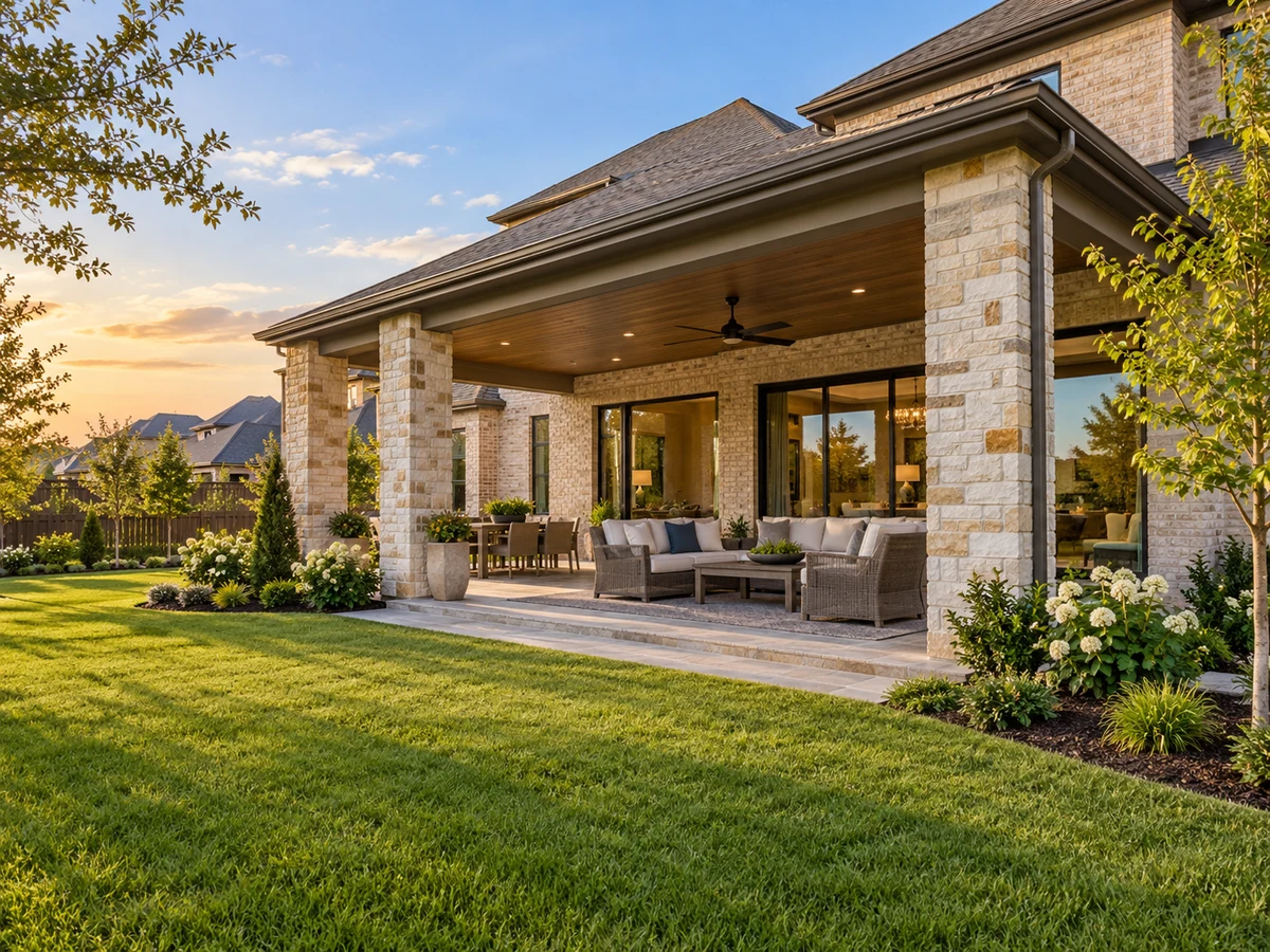 Architectural illustration of outdoor features inspired by Tanners Mill in Prosper