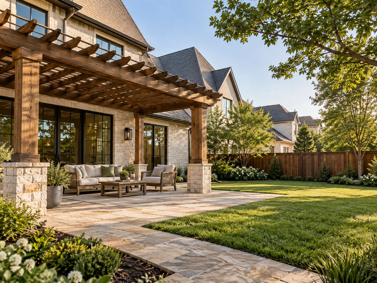 Architectural illustration of outdoor features inspired by Trails Of Glenwood in Plano